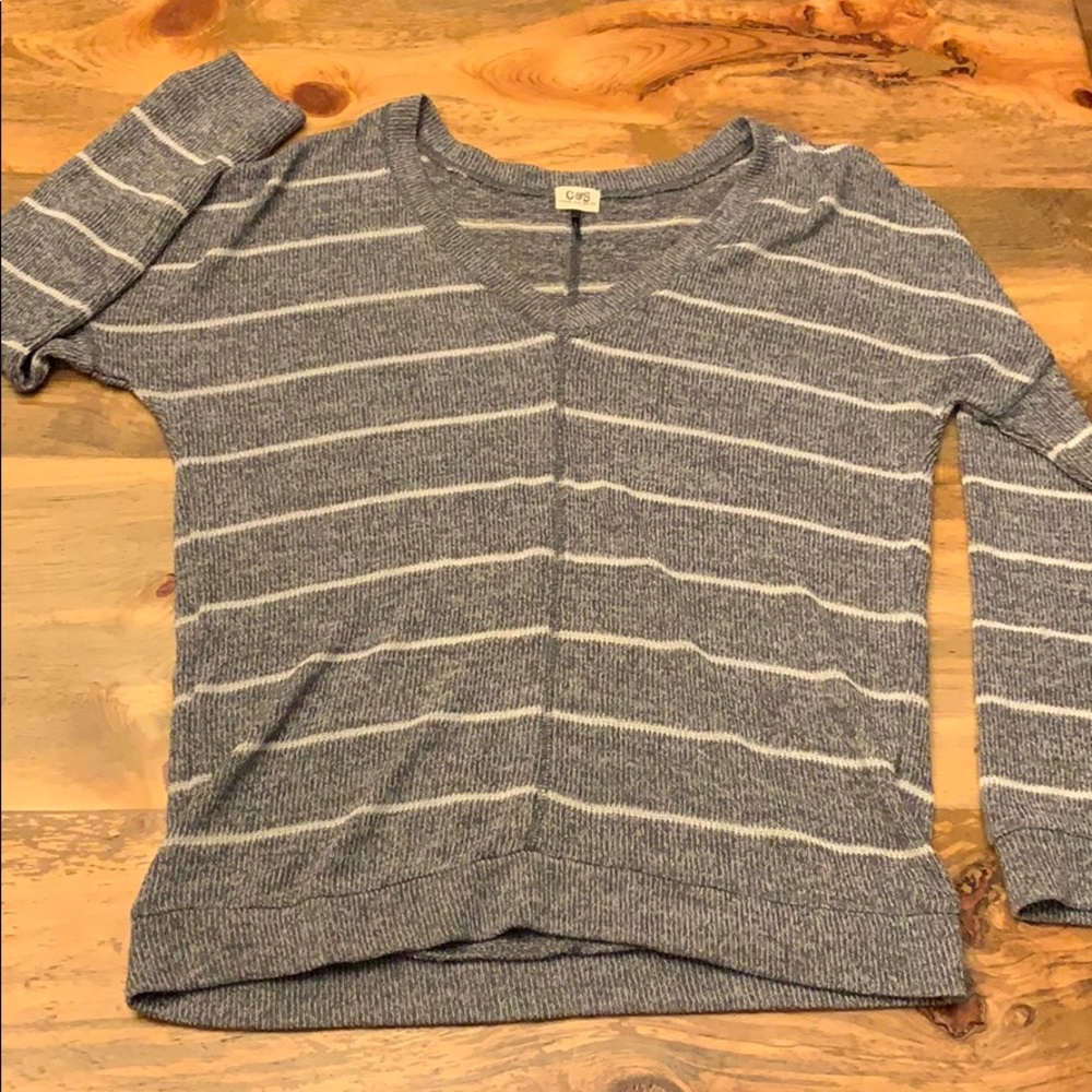 Check and Stripe V-neck sweater. Large